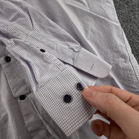 David Donahue Button Up Shirt Purple Check 16.5 34/35 Trim Fit Woven Adult Men - Picture 11 of 14